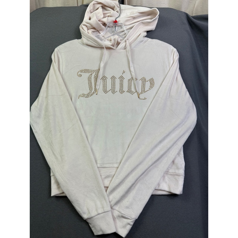 Juicy Couture Velour Hoodie‎  long sleeves Studded Logo Sleepwear Cream Small